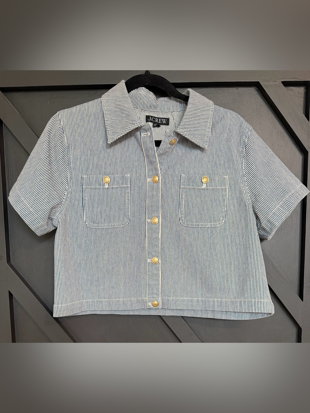 J.Crew Striped Denim Shirt & Mini Skirt Matching Set (Size 4 & 26) - Picture 4 of 14